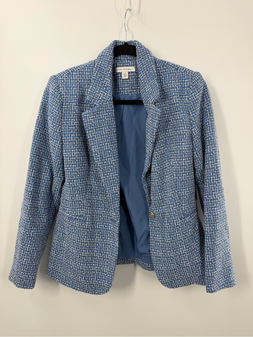 NWT Free Assembly Blue Single Breasted Tweed Wool Blend Blazer - Picture 3 of 7